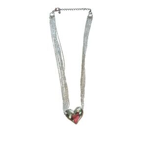 Avon Silvertone Heart Necklace Multi Strand Chain Statement Jewelry‎